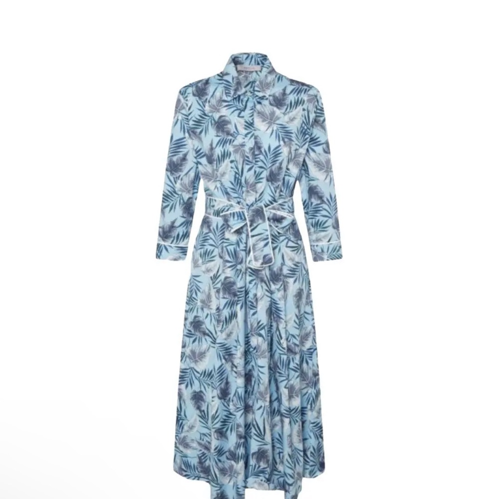 Blue and White 3/4 Sleeve Shirt Dress for Work
